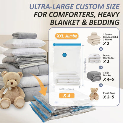 4 XXL Jumbo Vacuum Storage Bags for Bedding, Space Saver with Hand Pump
