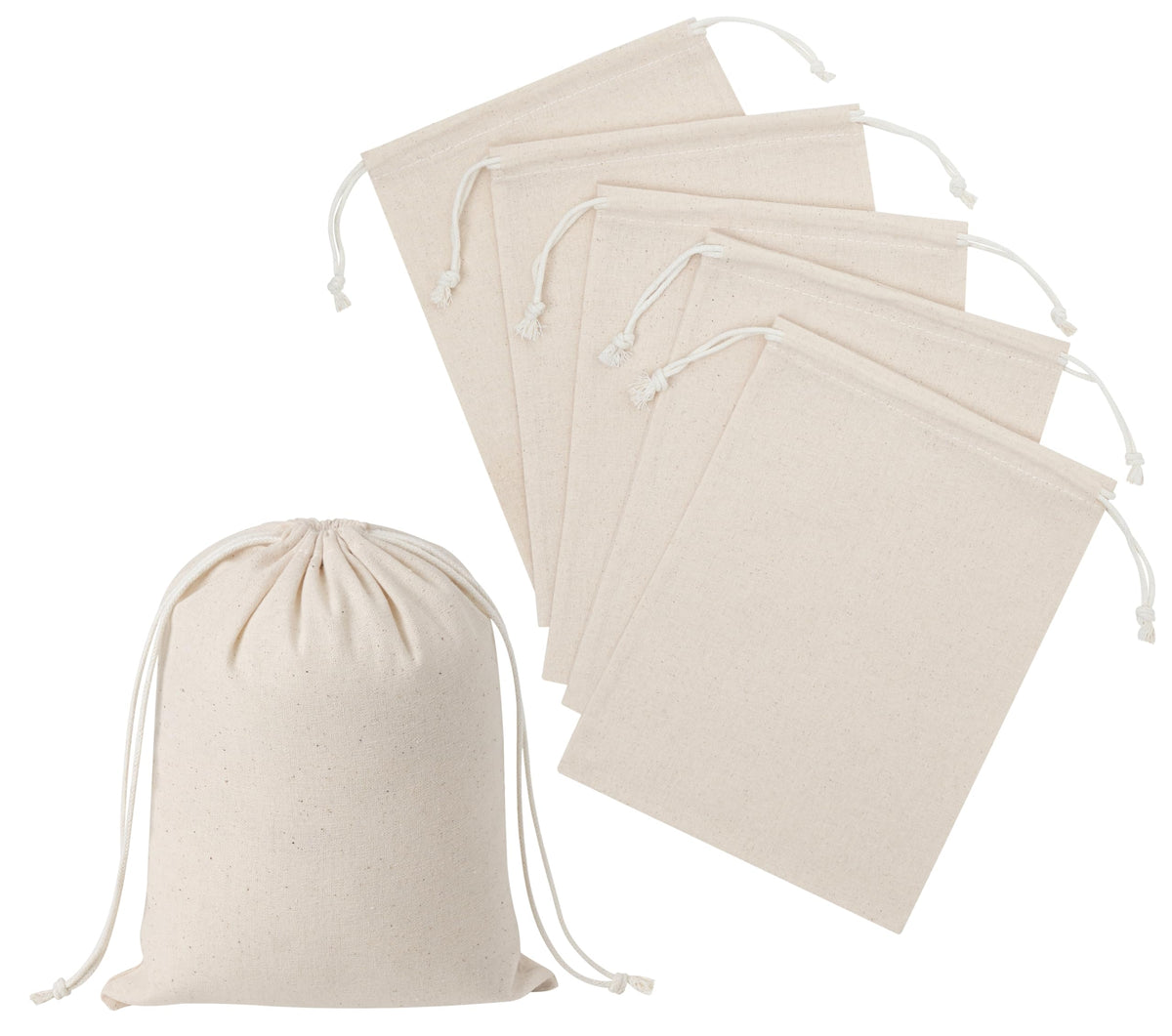 Black Cotton Drawstring Bags, Reusable Quality with Double String, For Storage Pantry Shoes Wardrobe Travel - Pack of 6 (Black Cotton Blend, 12 x 16 Inch)