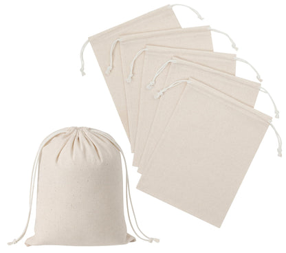 Black Cotton Drawstring Bags, Reusable Quality with Double String, For Storage Pantry Shoes Wardrobe Travel - Pack of 6 (Black Cotton Blend, 12 x 16 Inch)