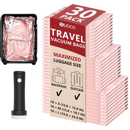 Travel Vacuum Bags for Clothing with Cordless Pump 18 Combo, Clear