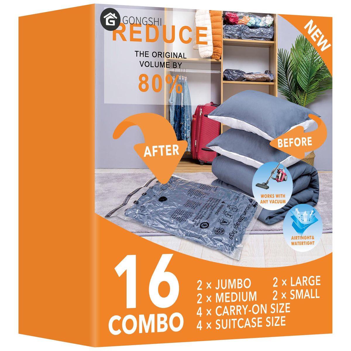 GONGSHI Vacuum Storage Bags for Clothing, 12-Piece Set