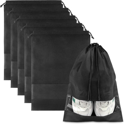 Black Travel Shoe Bags - 5 Pcs Non-Woven Packing Bags with Clear Window