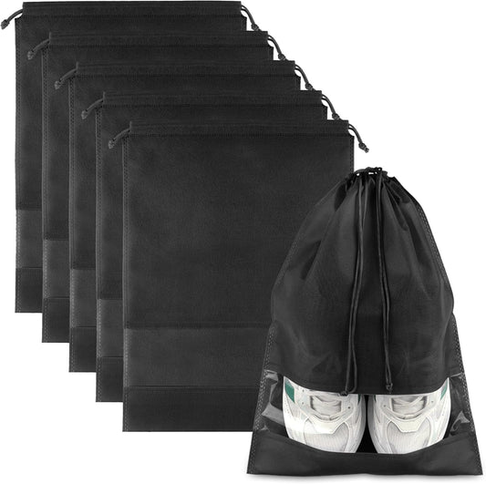 Black Travel Shoe Bags - 5 Pcs Non-Woven Packing Bags with Clear Window