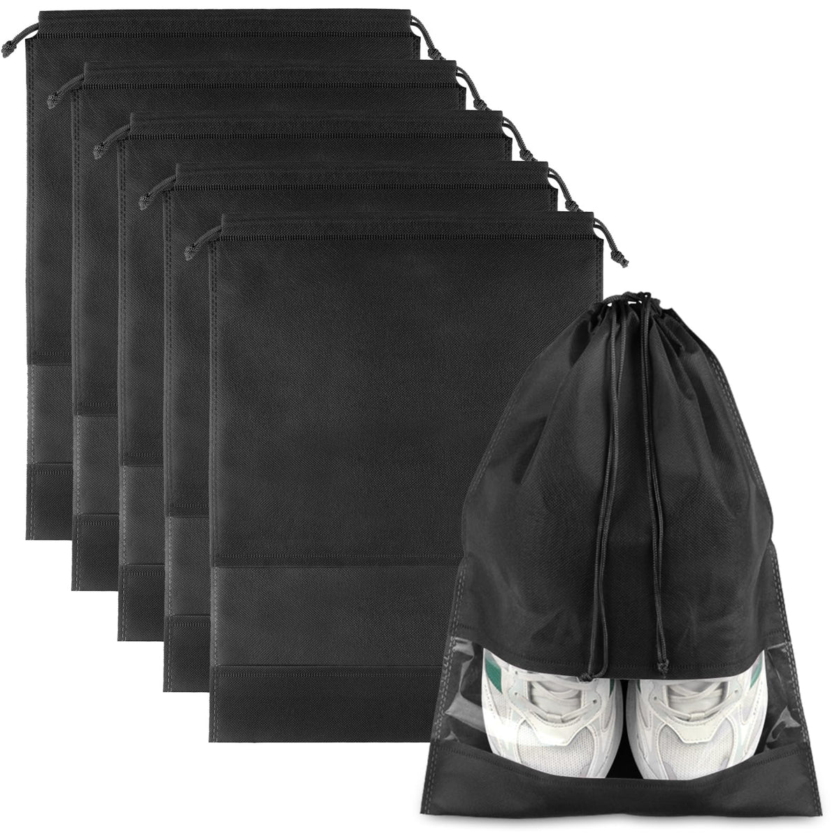 Pink Travel Shoe Bags - 5 Pcs Non-Woven Packing Bags with Clear Window