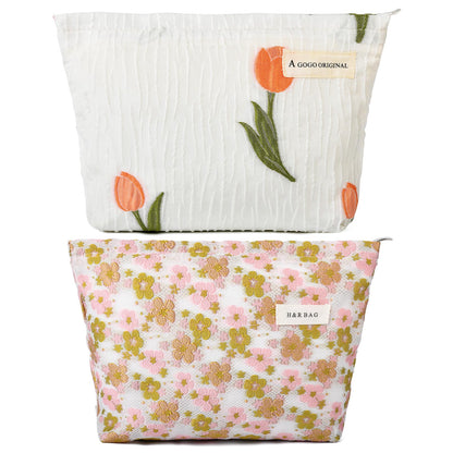 SOIDRAM 2 Pieces Makeup Bag Large Checkered Cosmetic Bag Capacity Canvas Mix Travel Toiletry Bag Organizer Cute Makeup Brushes Aesthetic Accessories Storage Bag for Women, Checkered Mix Rose Red