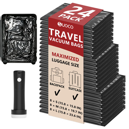 Travel Vacuum Bags for Clothing with Cordless Pump 18 Combo, Clear