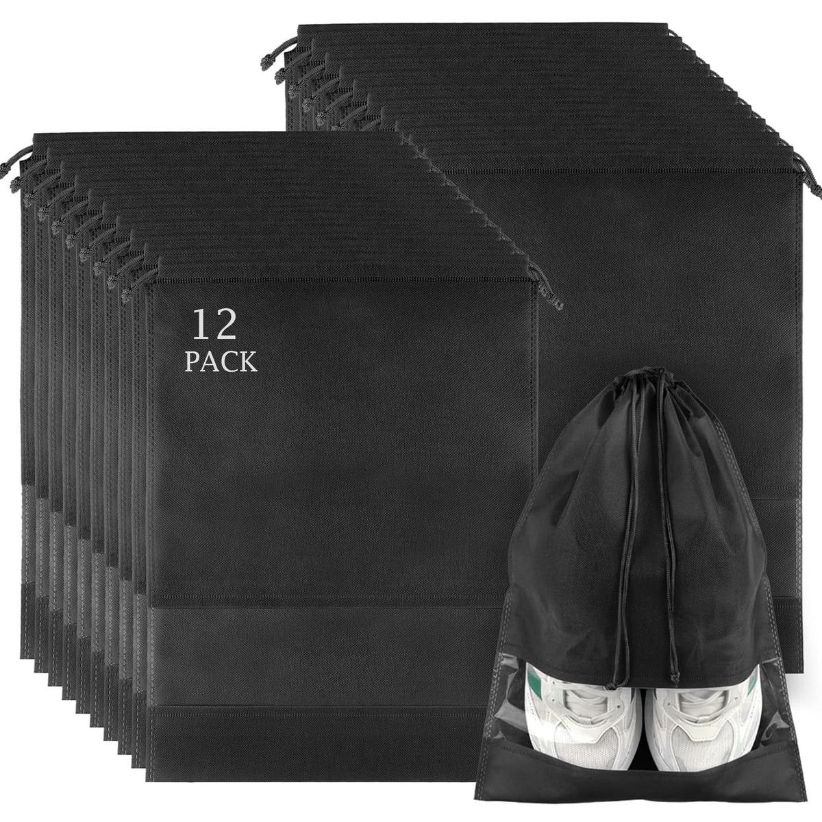 12 Pack Shoe Bags for Travel, Large Travel Shoe Bag for Packing with Window