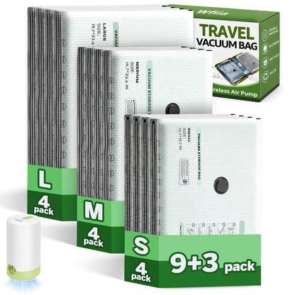 15 Packs Vacuum Bags for Travel with Rechargeable Pump, 3 Sizes Heavy Duty Vacuum Seal Bags for Clothing, Compression Vacuum Travel Bags for Luggage, Vacuum Packing Bags for Closet Organization