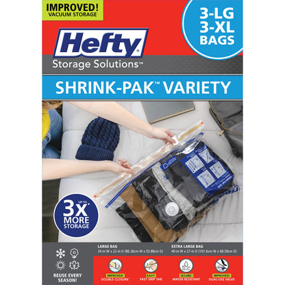 Shrink-Pak Space Bags Vacuum Storage Bags for Bedding Jumbo Compression 3 Pack Clear for Comforters Blankets (3 Jumbo/Bedding Solo)