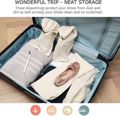 PlasMaller Shoe Storage Bags 100% Cotton with Drawstring for Men and Women for Travel Protecting and Storing Shoes