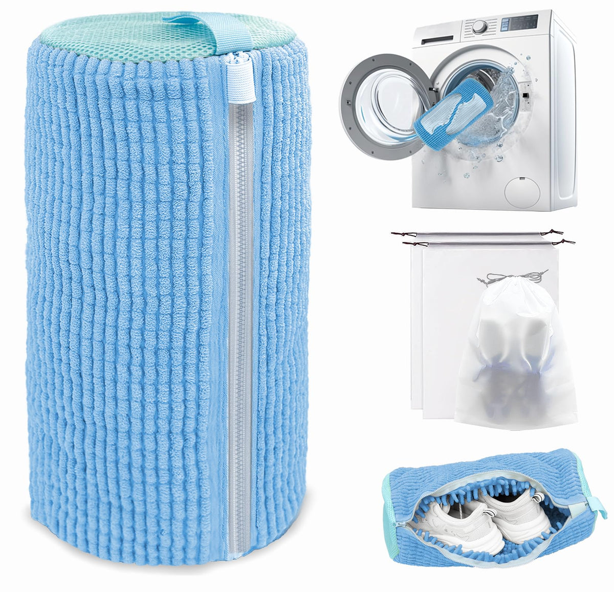 Shoe Washing Machine Bag,Laundry Shoe Bag for Washer and Dryer,Reusable Shoe Cleaning Bag for Sneakers,Tennis Shoes,With Self-locking Zipper, Microfiber Inside (1, Yellow)