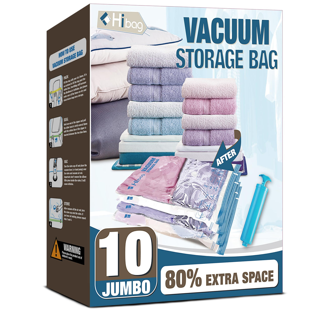 10 Jumbo Vacuum Storage Bags for Bedding, Vacuum Seal Bags for Clothing
