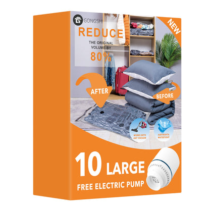 GONGSHI Vacuum Seal Bags for Clothing Travel & Home Storage, Travel Vacuum Bags with Pump,Space Saver for Blankets, Comforters, Pillows, Clothes,24 Combo with Electric Pump