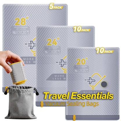 15-Pack Vacuum Bags for Travel with Wireless Rechargeable Pump | Carry-on Size Compression Packing Bags for Luggage & Suitcase, Space Saver for Clothes & Home Seasonal Storage, 3S Vacuum
