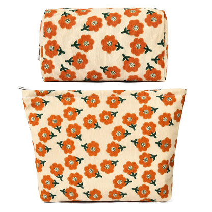 SOIDRAM 2 Pieces Makeup Bag Large Checkered Cosmetic Bag Capacity Canvas Mix Travel Toiletry Bag Organizer Cute Makeup Brushes Aesthetic Accessories Storage Bag for Women, Checkered Mix Rose Red