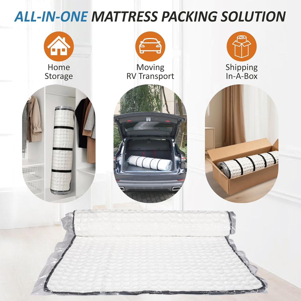 Foam Mattress Vacuum Bag with 4 Adjustable Straps, King/California-King
