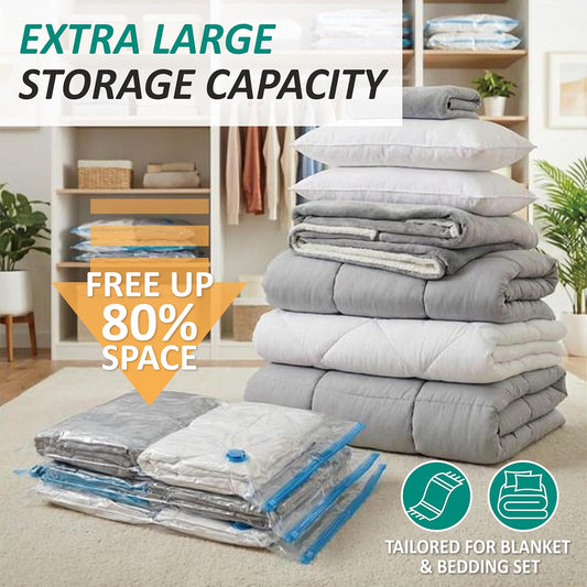 12 Jumbo Vacuum Storage Bags for Blankets & Bedding, Space Saver Bags