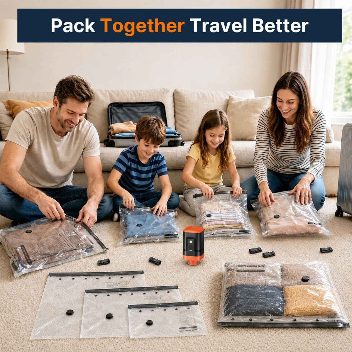 Travel Vacuum Bags with Rechargeable Pump: 4000mAh Portable Vacuum Sealer