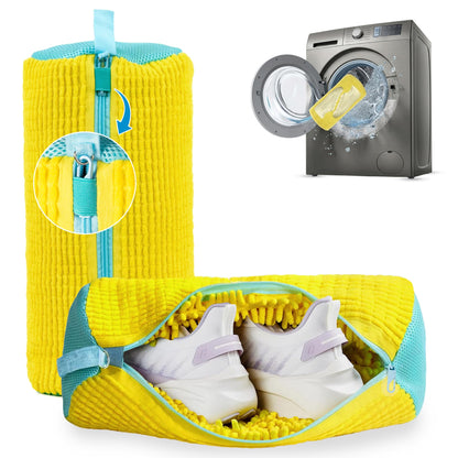 Shoe Washing Machine Bag – 2 Pcs Reusable Laundry Shoe Bag, 360° Deep Cleaning Sneaker Washing Bag, Durable Mesh Net with Zipper Protection, Fits All Shoe Types & Sizes (2 PCS Yellow)