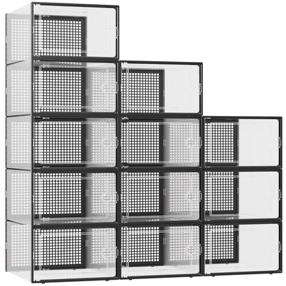Kuject X-Large Shoe Storage Boxes 12 Pack, Clear Stackable Shoe Organizer