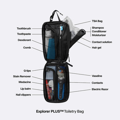 Gravel Hanging Toiletry Bag for Men and Women - Comes in 2 Sizes, Water-Resistant, Durable, Compact, Dopp Kit Travel Toiletry bag (Black, Plus)