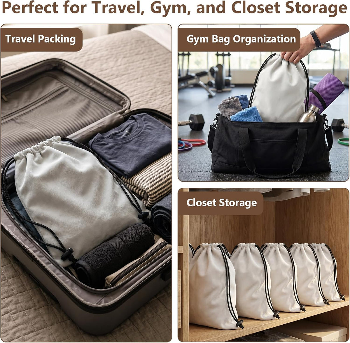 6 PCS Flannel Cloth Shoe Bags for Travel & Packing for Women & Men