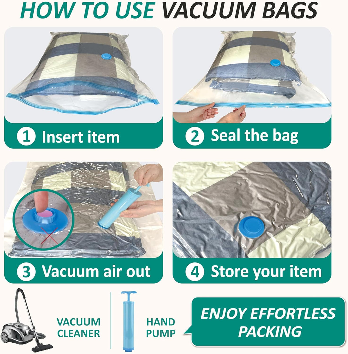 12 Jumbo Vacuum Storage Bags for Blankets & Bedding, Space Saver Bags
