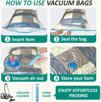 12 Jumbo Vacuum Storage Bags for Blankets & Bedding, Space Saver Bags