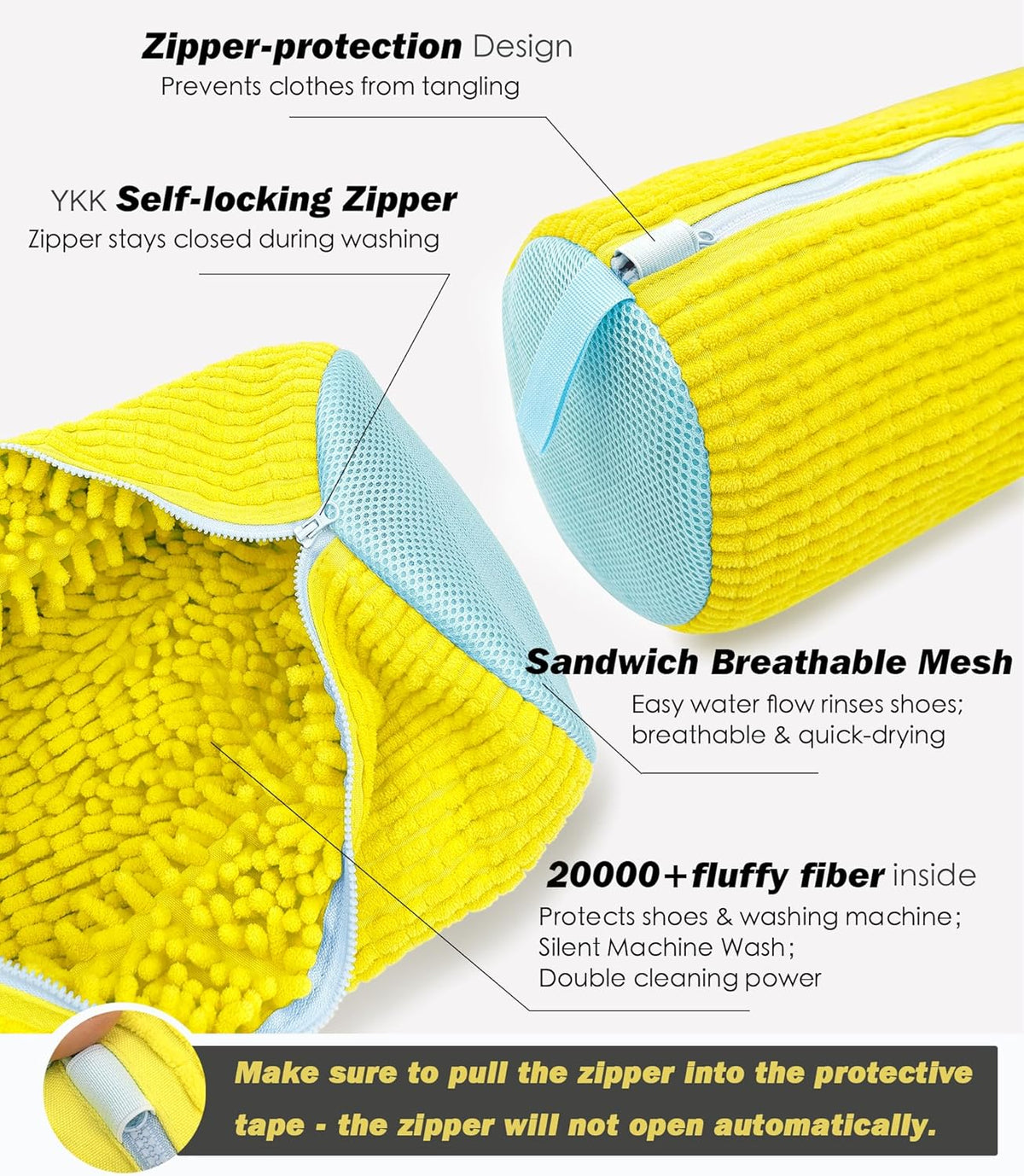 Shoe Washing Machine Bag,Laundry Shoe Bag for Washer and Dryer,Reusable Shoe Cleaning Bag for Sneakers,Tennis Shoes,With Self-locking Zipper, Microfiber Inside (1, Yellow)