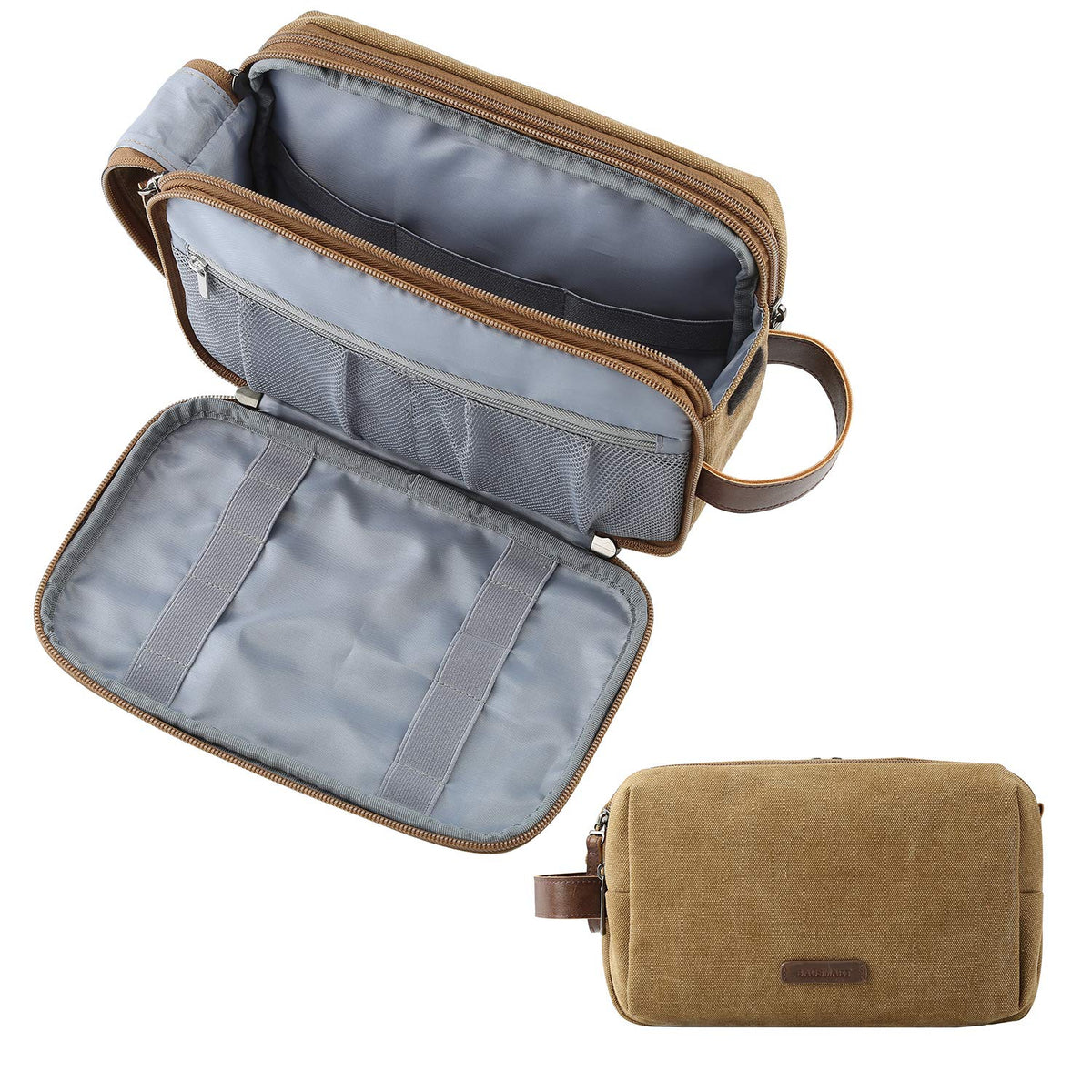BAGSMART Toiletry Bag for Men, Canvas Travel Toiletry Organizer Dopp Kit Water-resistant Shaving Bag for Toiletries Accessories,Grey-Medium