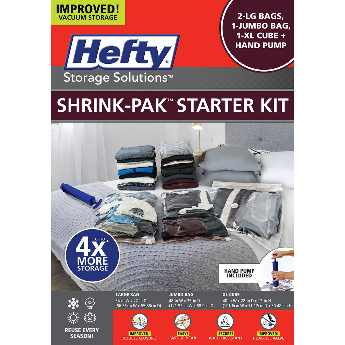 Shrink-Pak Space Bags Vacuum Storage Bags for Bedding Jumbo Compression 3 Pack Clear for Comforters Blankets (3 Jumbo/Bedding Solo)