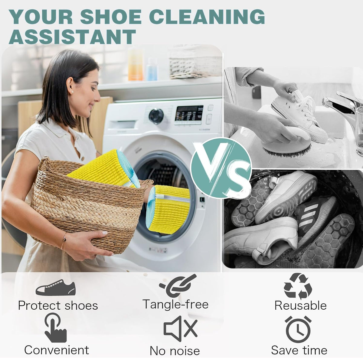Shoe Washing Machine Bag,Laundry Shoe Bag for Washer and Dryer,Reusable Shoe Cleaning Bag for Sneakers,Tennis Shoes,With Self-locking Zipper, Microfiber Inside (1, Yellow)