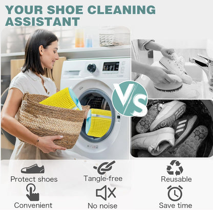 Shoe Washing Machine Bag,Laundry Shoe Bag for Washer and Dryer,Reusable Shoe Cleaning Bag for Sneakers,Tennis Shoes,With Self-locking Zipper, Microfiber Inside (1, Yellow)
