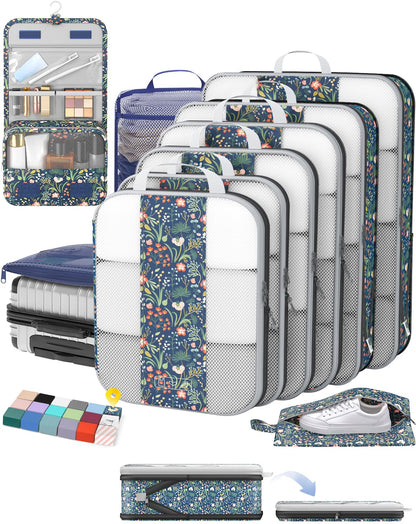 OlarHike 10 Set Compression Packing Cubes for Travel Essentials,Compressible Expandable Space Saver Bags for Organizing Clothes,Luggage Suitcase Garment Bags with Over 1000 pcs Mesh Holes(Black)
