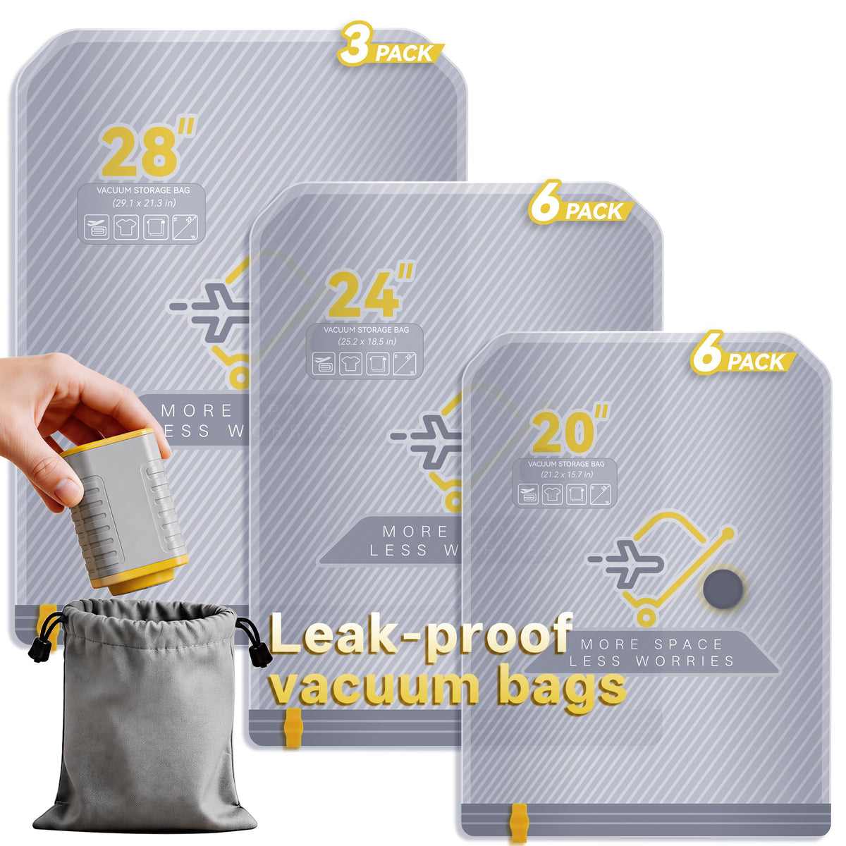 15-Pack Vacuum Bags for Travel with Wireless Rechargeable Pump | Carry-on Size Compression Packing Bags for Luggage & Suitcase, Space Saver for Clothes & Home Seasonal Storage, 3S Vacuum