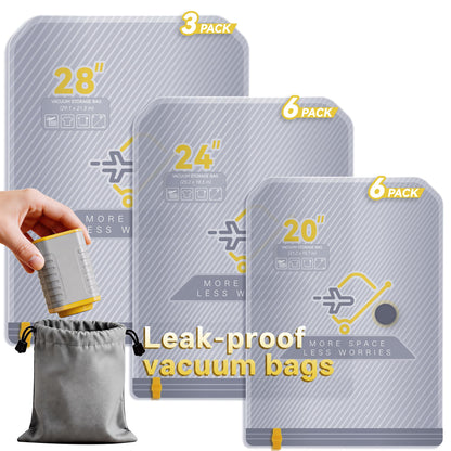15-Pack Vacuum Bags for Travel with Wireless Rechargeable Pump | Carry-on Size Compression Packing Bags for Luggage & Suitcase, Space Saver for Clothes & Home Seasonal Storage, 3S Vacuum