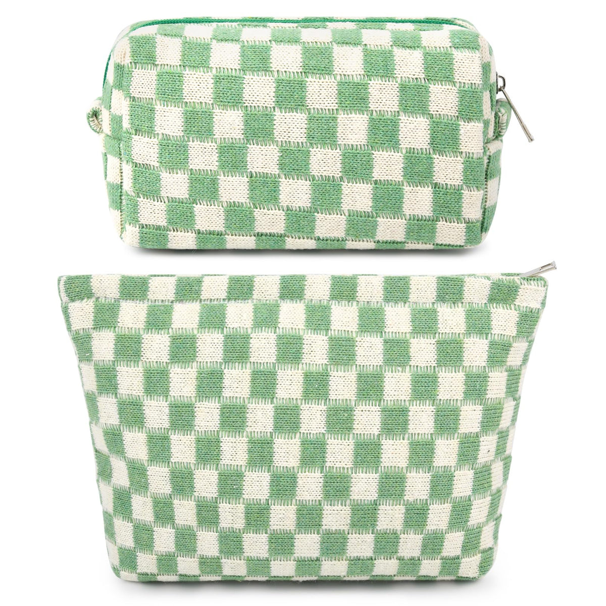 SOIDRAM 2 Pieces Makeup Bag Large Checkered Cosmetic Bag Capacity Canvas Mix Travel Toiletry Bag Organizer Cute Makeup Brushes Aesthetic Accessories Storage Bag for Women, Checkered Mix Rose Red