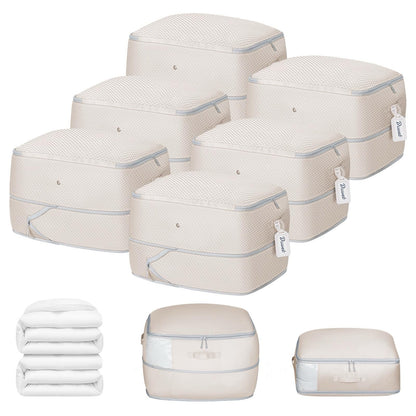 DIMJ Comforter Storage Bag 4 Pack - Blanket Storage Organizer Compression Bags, Large Capacity Ultra Space Saving Self Compression Organize for Bedding, Pillow, Duvet, Sheet Storage with Zipper Window
