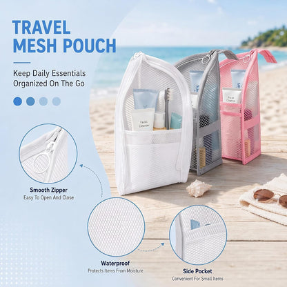 4PCS Standing Toiletry Bag, Upright Portable Waterproof Toiletry Bag, Mesh Travel Organizer Bags for Women&Men(White+Pink+Grey+Purple)