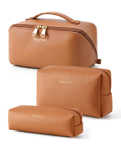 BAGSMART Makeup Bag Travel Cosmetic Bag,Women Toiletry Case, Classic Brown