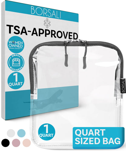 TSA Approved Toiletry Bag - Clear Quart Size for 3-1-1 LIquids - 4 Pack