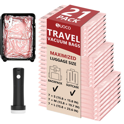 Travel Vacuum Bags for Clothing with Cordless Pump 18 Combo, Clear