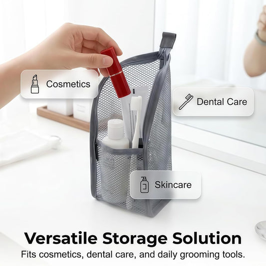 2Pcs Standing Travel Toiletry Bag, Portable Mesh Cosmetic Organizer