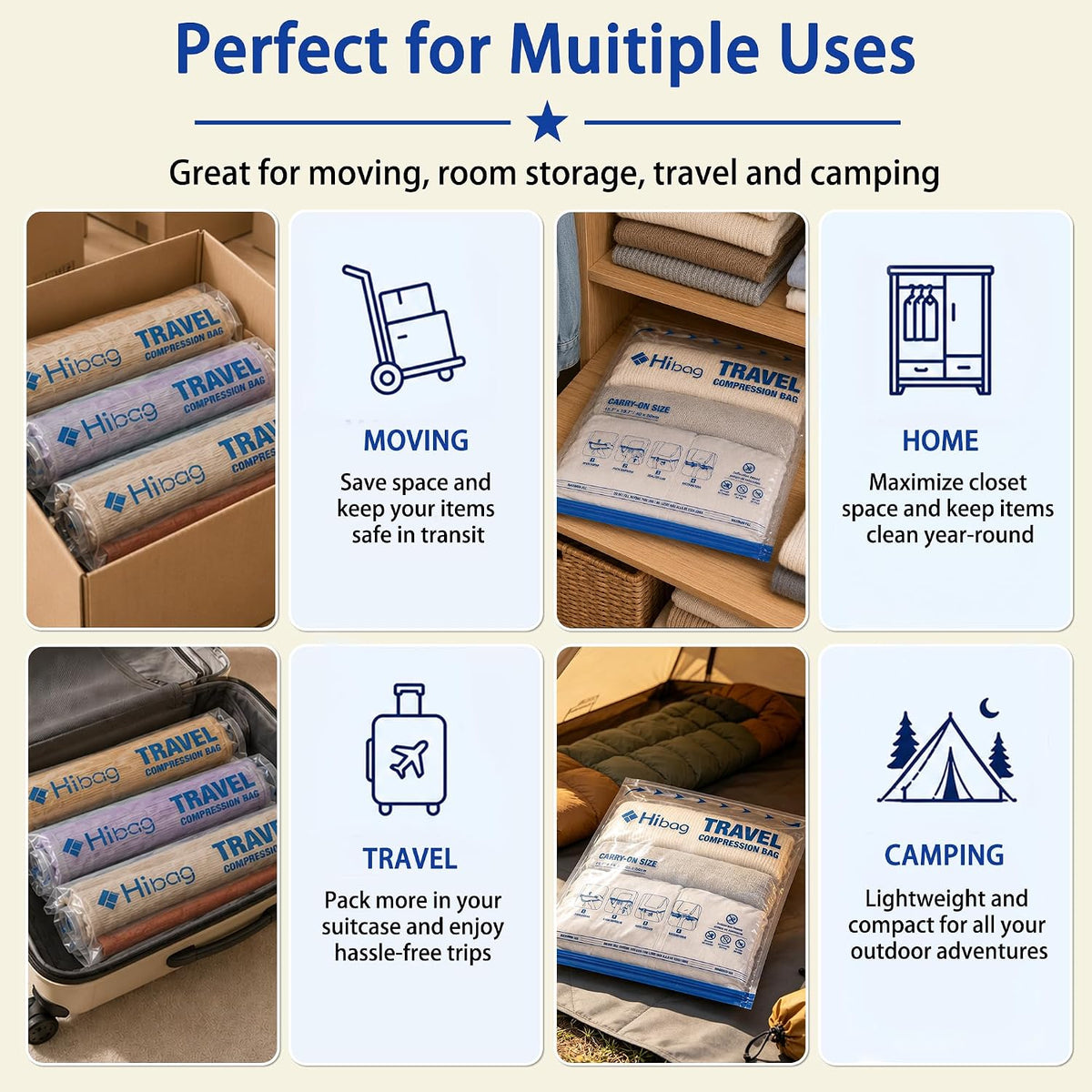 Compression Bags for Travel Essentials, Roll Up Bags No Vacuum Needed