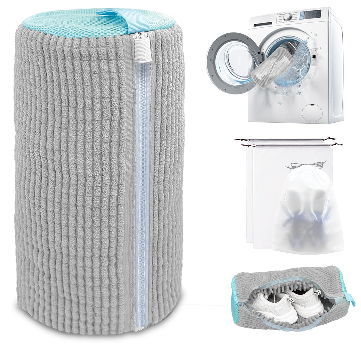 Shoe Washing Machine Bag,Laundry Shoe Bag for Washer and Dryer,Reusable Shoe Cleaning Bag for Sneakers,Tennis Shoes,With Self-locking Zipper, Microfiber Inside (1, Yellow)