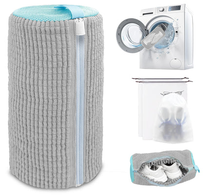 Shoe Washing Machine Bag,Laundry Shoe Bag for Washer and Dryer,Reusable Shoe Cleaning Bag for Sneakers,Tennis Shoes,With Self-locking Zipper, Microfiber Inside (1, Yellow)