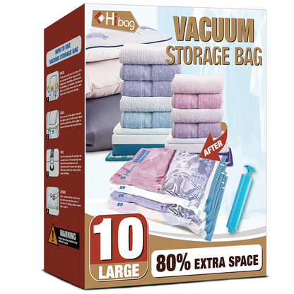 10 Jumbo Vacuum Storage Bags for Bedding, Vacuum Seal Bags for Clothing