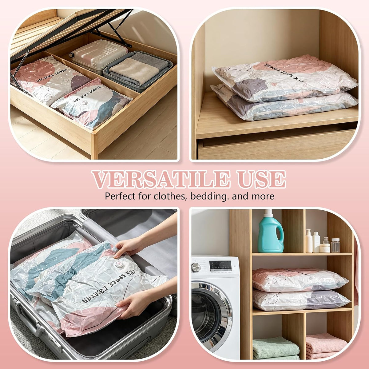 6 Pack No Pump Vacuum Storage Bags, (L/XL) Cube Compression Vacuum Bags for Clothes, Upgrade Space Saver Bags for Comforters Blankets Bedding Seasonal and Moving