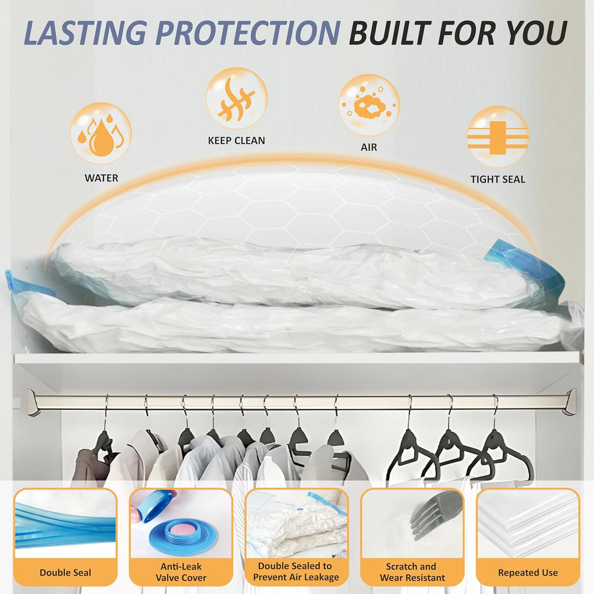 4 XXL Jumbo Vacuum Storage Bags for Bedding, Space Saver with Hand Pump