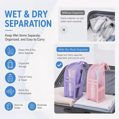 4PCS Standing Toiletry Bag, Upright Portable Waterproof Toiletry Bag, Mesh Travel Organizer Bags for Women&Men(White+Pink+Grey+Purple)